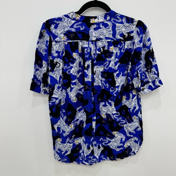 Anthropologie Emily Isabella Robina Tiger Panther Blouse blue white black Sz XS - Picture 6 of 6